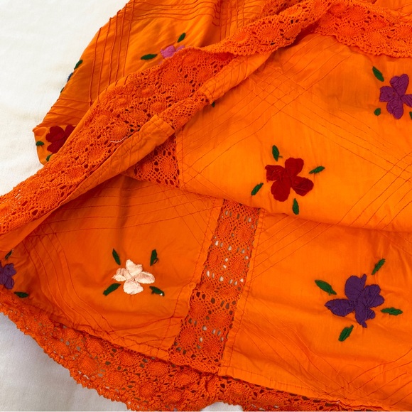 Vintage Boho Embroidered Floral Orange Maxi Dress Bell Sleeves Small - Picture 14 of 16